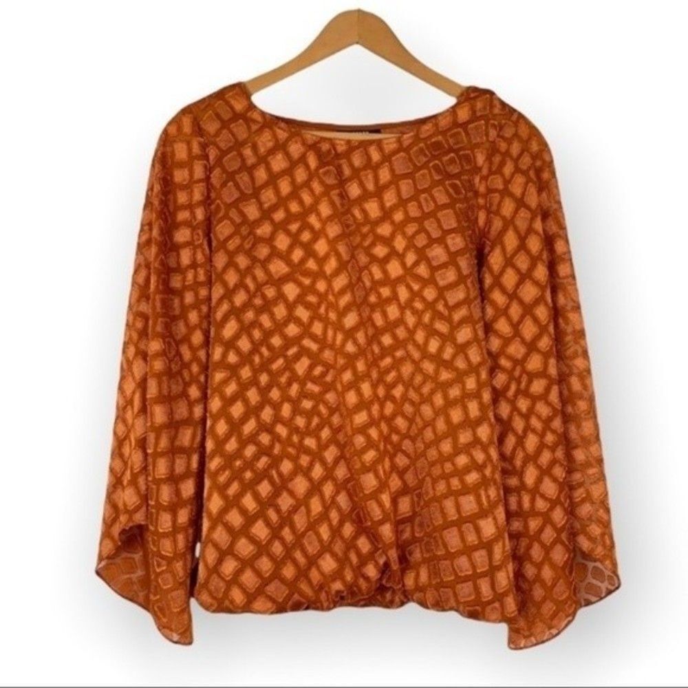 Alfani NWT Burnt Orange Flutter Flare Sleeve Blouse Petite M